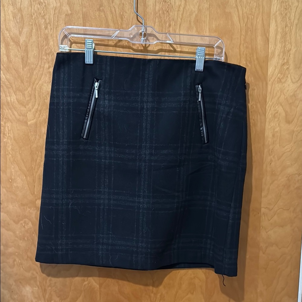 Classic Black Plaid Wool Skirt